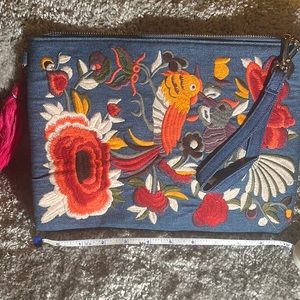 Denim embroidery clutch bag